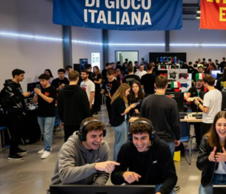 Evento community gaming con giocatori che discutono e condividono esperienze