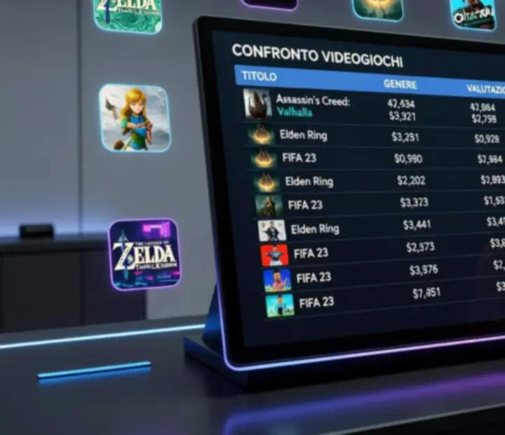 Interfaccia di confronto giochi con schede di titoli affiancate